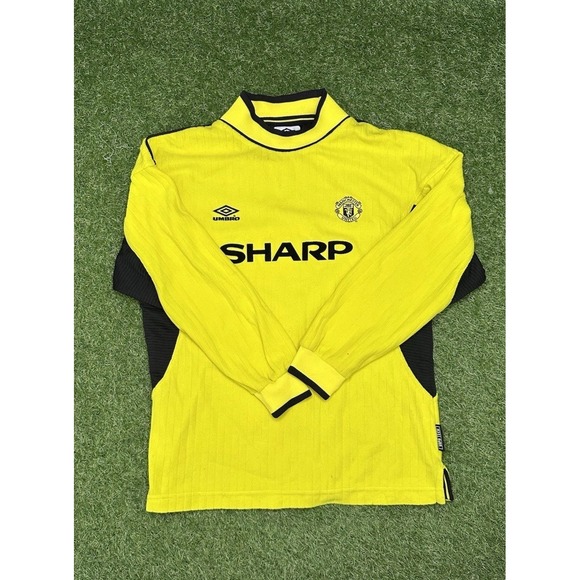 Vintage Man United Goalkeeper Jersey Youth Large Umbro Sharp Yellow #1 Kevin - Picture 1 of 2
